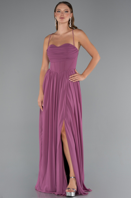 Robe de Soirée Longue Mousseline Couleur Rose ABU5223