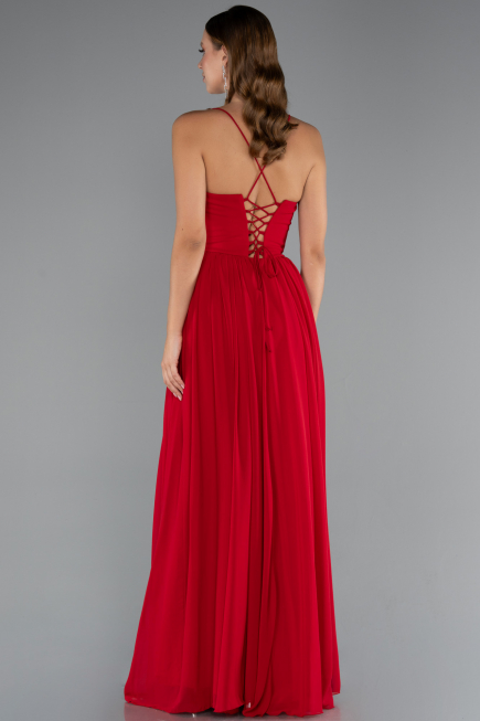 Robe de Soirée Longue Mousseline Rouge ABU5223