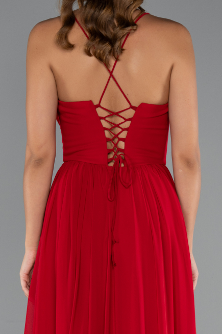 Robe de Soirée Longue Mousseline Rouge ABU5223