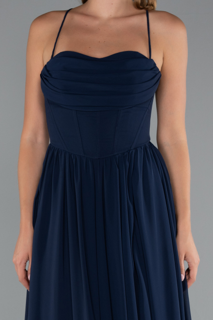 Robe de Soirée Longue Mousseline Bleu Marine ABU5223