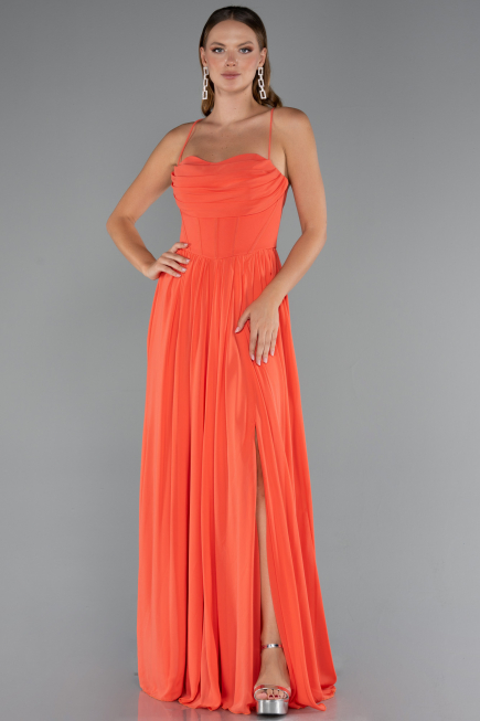 Robe de Soirée Longue Mousseline Orange ABU5223