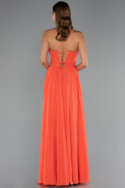 Robe de Soirée Longue Mousseline Orange ABU5223
