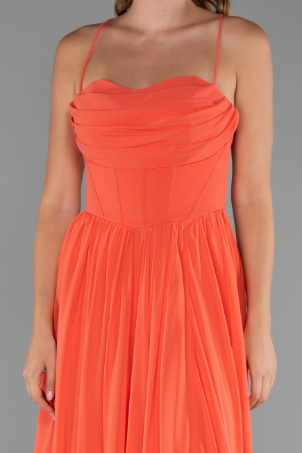 Robe de Soirée Longue Mousseline Orange ABU5223