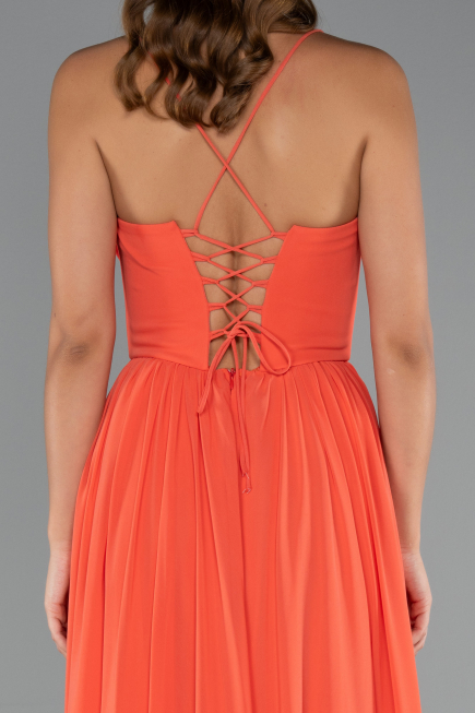 Robe de Soirée Longue Mousseline Orange ABU5223