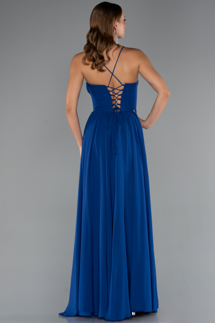 Robe de Soirée Longue Mousseline Bleu Saxe ABU5223