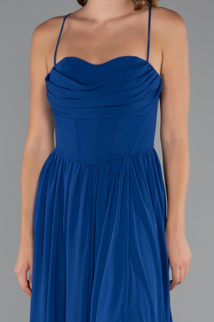 Robe de Soirée Longue Mousseline Bleu Saxe ABU5223