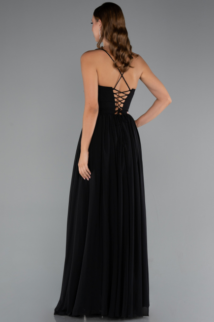Robe de Soirée Longue Mousseline Noir ABU5223