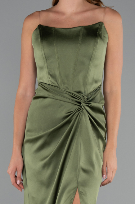 Robe De Soirée Satin Longue Kaki ABU3474