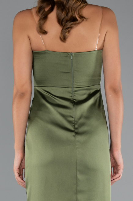 Robe De Soirée Satin Longue Kaki ABU3474