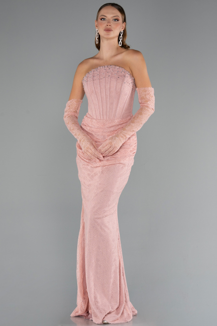 Robe Queue de Poisson Longue Dantelle Poudre ABU5215