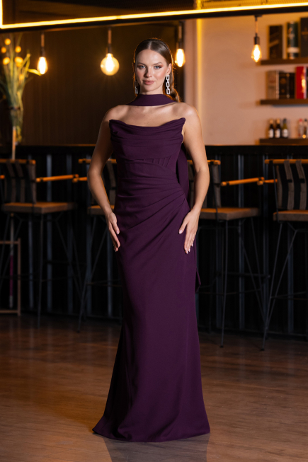 Robe de Soirée Longue Couleur Cerise ABU5216