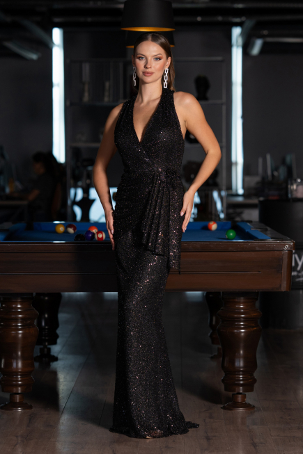 Robe de Soirée Longue Squameuse Noir ABU5209