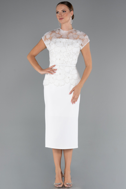 Tenue de Soirée Midi Dantelle Blanc ABK2427