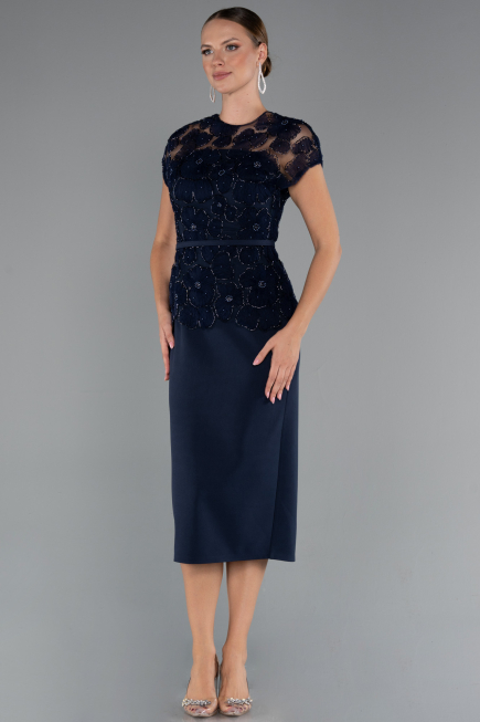 Tenue de Soirée Midi Dantelle Bleu Marine ABK2427