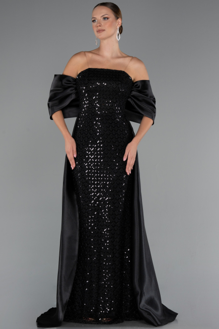 Robe de Soirée Longue Perlé Noir ABU5234