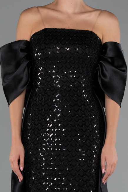 Robe de Soirée Longue Perlé Noir ABU5234