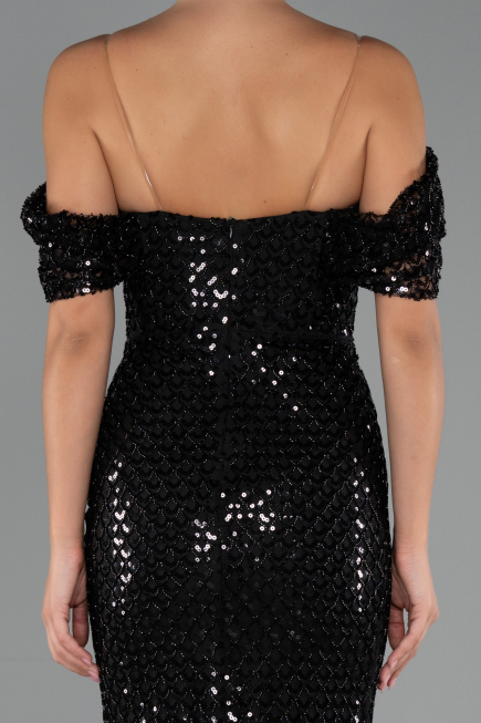 Robe de Soirée Longue Perlé Noir ABU5239