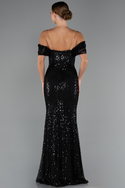 Robe de Soirée Longue Perlé Noir ABU5239