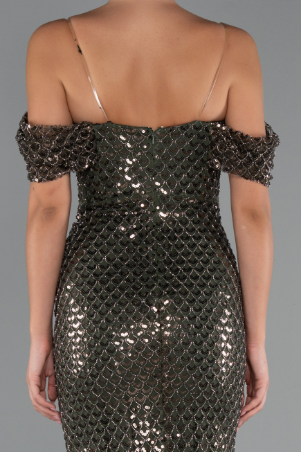 Robe de Soirée Longue Perlé Kaki ABU5239