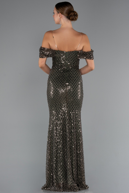 Robe de Soirée Longue Perlé Kaki ABU5239