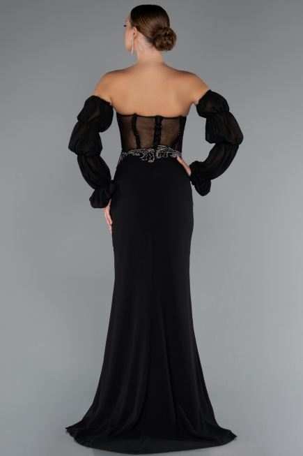 Robe de Soirée Longue Mousseline Noir ABU5241