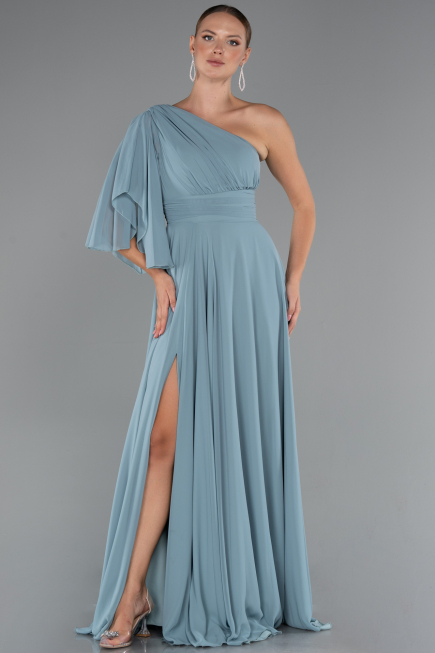 Robe de Soirée Longue Mousseline Turquoise ABU5259