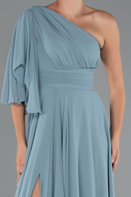 Robe de Soirée Longue Mousseline Turquoise ABU5259