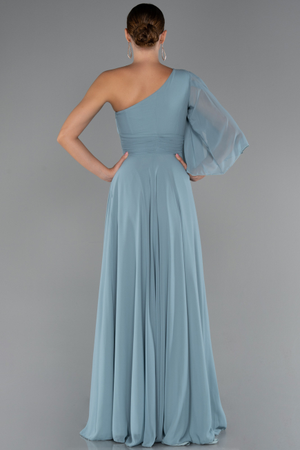 Robe de Soirée Longue Mousseline Turquoise ABU5259