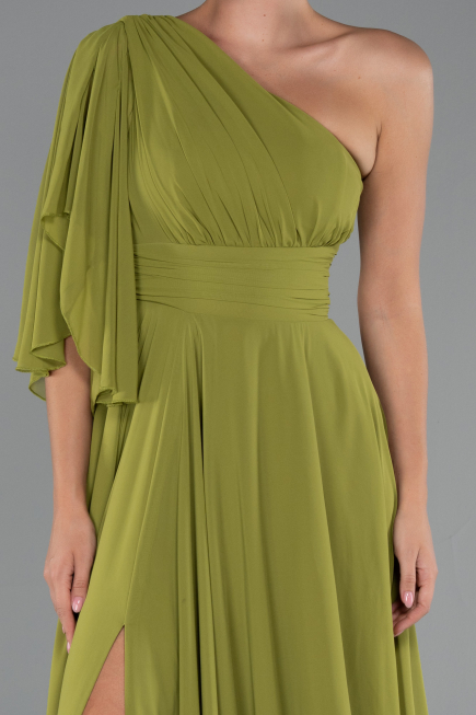 Robe de Soirée Longue Mousseline Pistache vert ABU5259