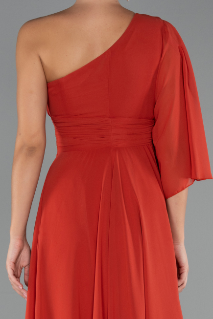 Robe de Soirée Longue Mousseline Brique ABU5259