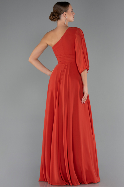 Robe de Soirée Longue Mousseline Brique ABU5259
