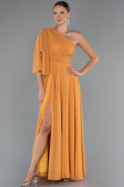 Robe de Soirée Longue Mousseline Orange ABU5259