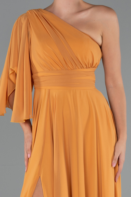 Robe de Soirée Longue Mousseline Orange ABU5259
