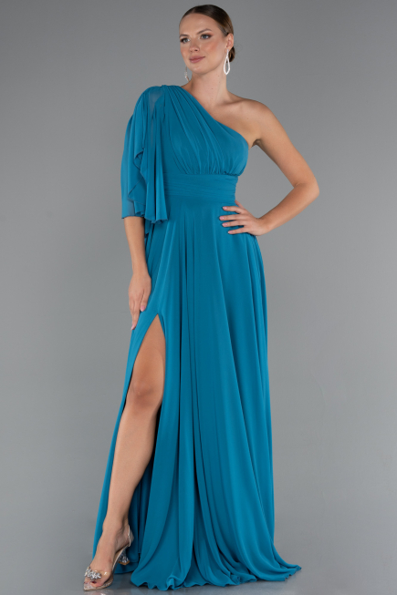 Robe de Soirée Longue Mousseline Vert Pétrole ABU5259