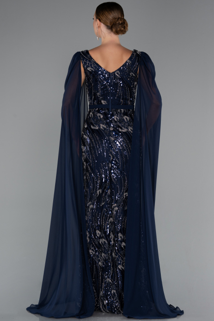 Robe de Soirée Longue Perlé Bleu Marine ABU5248