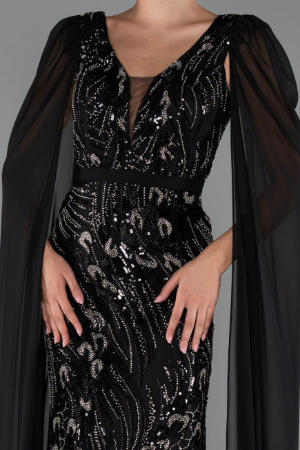Robe de Soirée Longue Perlé Noir ABU5248