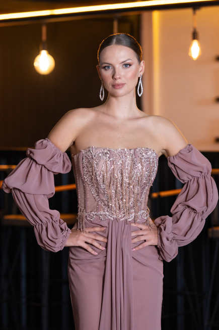 Robe de Soirée Longue Mousseline Pelure D'oignon ABU5241