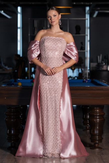 Robe de Soirée Longue Perlé Poudre ABU5234