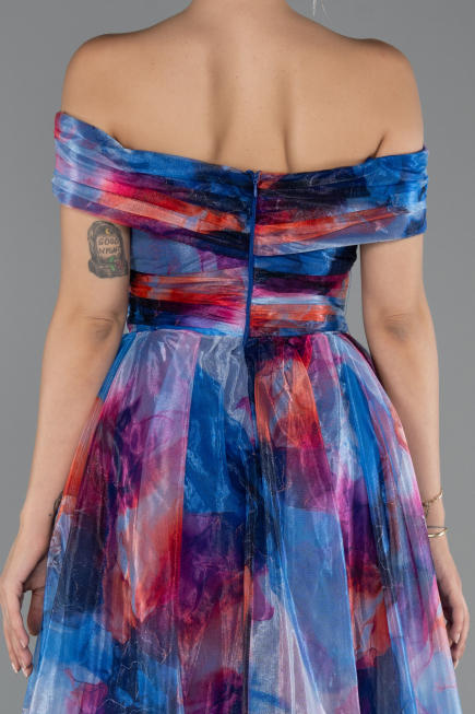 Robe de Soirée Longue Bleu Saxe ABU5262