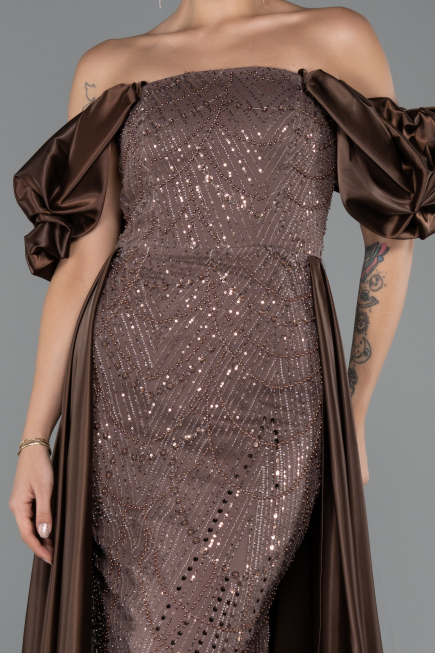 Robe de Soirée Longue Perlé Brun ABU5154