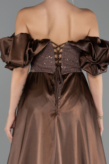 Robe de Soirée Longue Perlé Brun ABU5154