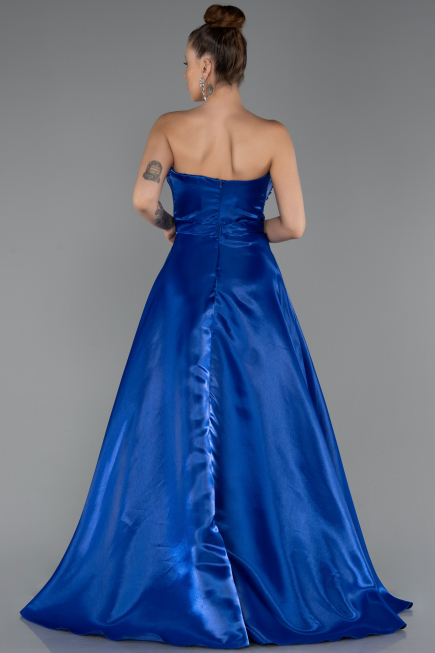 Robe de Soirée Longue Satin Bleu Saxe ABU5264