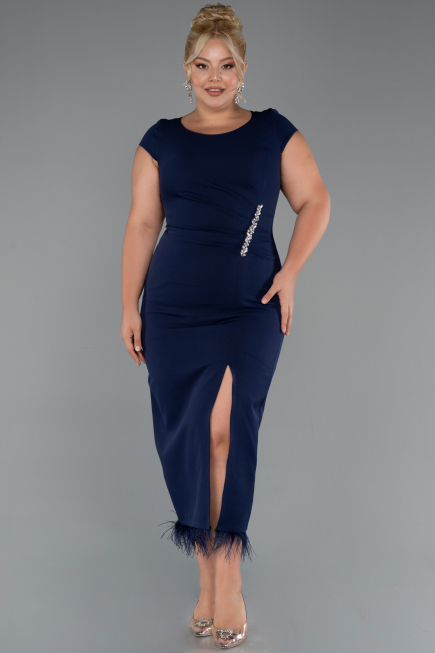 Robe De Fête Grande Taille Midi Bleu Marine ABK2340