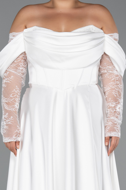Robe Grande Taille Longue Satin Blanc ABU5261