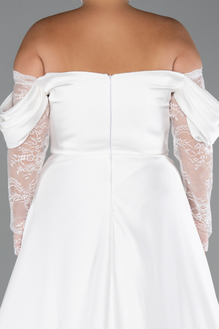 Robe Grande Taille Longue Satin Blanc ABU5261