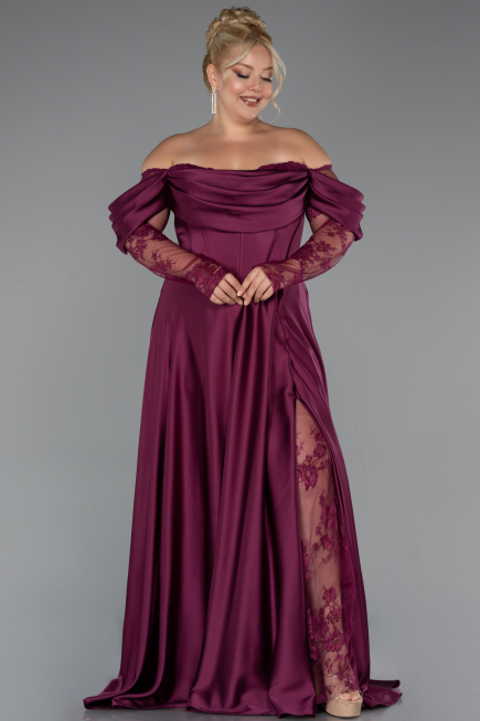 Robe Grande Taille Longue Satin Prune ABU5261