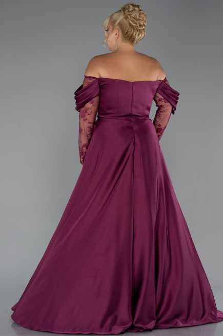 Robe Grande Taille Longue Satin Prune ABU5261