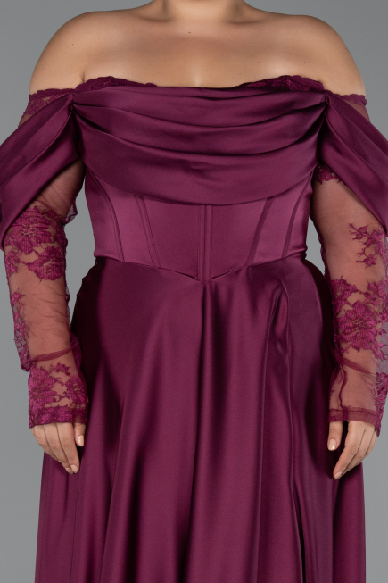 Robe Grande Taille Longue Satin Prune ABU5261