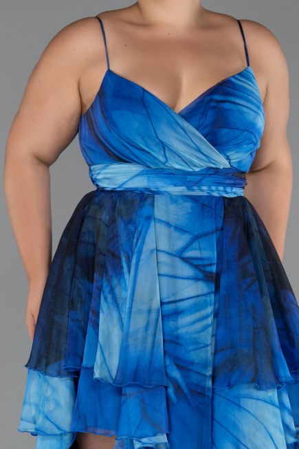 Robe De Graduation Grande Taille Longue Bleu Saxe ABU5267