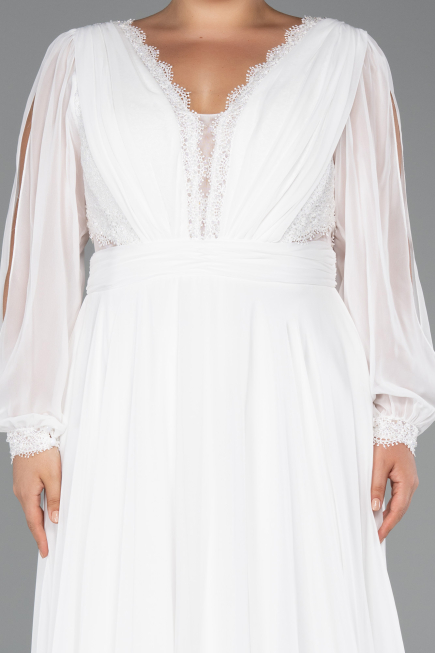 Robe Grande Taille Longue Mousseline Blanc ABU5276